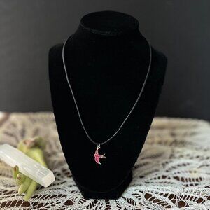 Handmade Upcycled Pink Bird Pendant Necklace with Black Cord